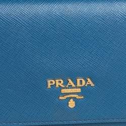 Pre Owned Prada Blue Saffiano Leather Flap Continental Wallet