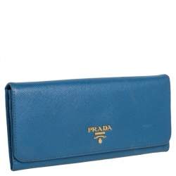 Pre Owned Prada Blue Saffiano Leather Flap Continental Wallet