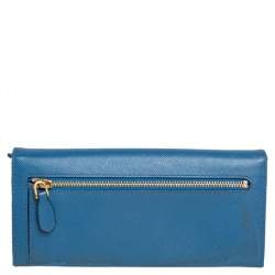 Pre Owned Prada Blue Saffiano Leather Flap Continental Wallet