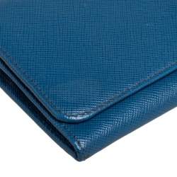 Pre Owned Prada Blue Saffiano Leather Flap Continental Wallet