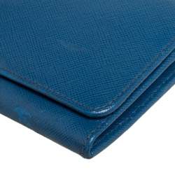 Pre Owned Prada Blue Saffiano Leather Flap Continental Wallet