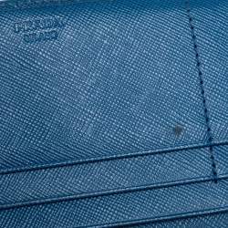 Pre Owned Prada Blue Saffiano Leather Flap Continental Wallet