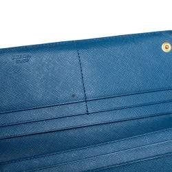 Pre Owned Prada Blue Saffiano Leather Flap Continental Wallet