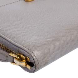 Pre Owned Prada Lilac Saffiano Leather Bow Zip Around Wallet