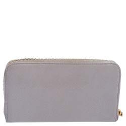 Pre Owned Prada Lilac Saffiano Leather Bow Zip Around Wallet