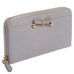 Pre Owned Prada Lilac Saffiano Leather Bow Zip Around Wallet