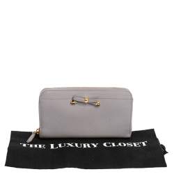 Pre Owned Prada Lilac Saffiano Leather Bow Zip Around Wallet