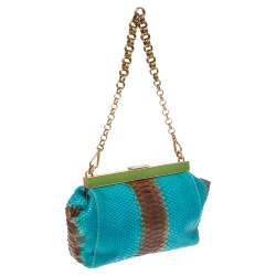 Pre Owned Prada Blue/Brown Ombre Python Frame Chain Baguette Bag