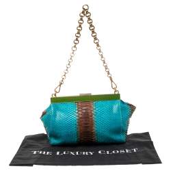 Pre Owned Prada Blue/Brown Ombre Python Frame Chain Baguette Bag