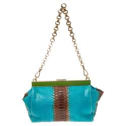 Pre Owned Prada Blue/Brown Ombre Python Frame Chain Baguette Bag