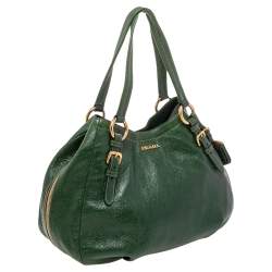 Prada Green Cervo Leather Double Zip Shoulder Bag