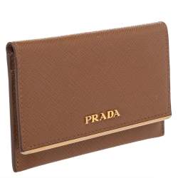 Pre Owned حافظة بطاقات برادا قلاب جلد لوكس فاخر سافيانو بني