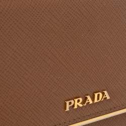 Pre Owned حافظة بطاقات برادا قلاب جلد لوكس فاخر سافيانو بني