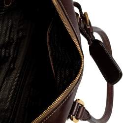 Pre Owned Prada Brown Leather And Canvas Satchel