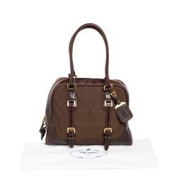 Pre Owned Prada Brown Leather And Canvas Satchel