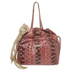 Pre Owned Prada Pink Python Drawstring Shoulder Bag