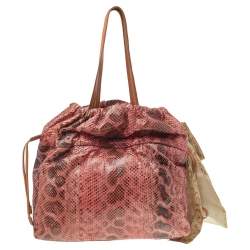 Pre Owned Prada Pink Python Drawstring Shoulder Bag