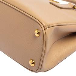 Pre Owned Prada Beige Saffiano Lux Leather Mini Galleria Double Zip Tote