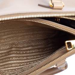Pre Owned Prada Beige Saffiano Lux Leather Mini Galleria Double Zip Tote
