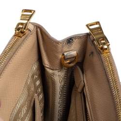 Pre Owned Prada Beige Saffiano Lux Leather Mini Galleria Double Zip Tote