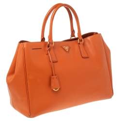 Pre Owned Prada Orange Saffiano Lux Leather Large Gardener's Tote