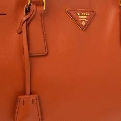 Pre Owned Prada Orange Saffiano Lux Leather Large Gardener's Tote