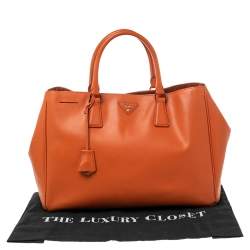 Pre Owned Prada Orange Saffiano Lux Leather Large Gardener's Tote