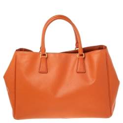 Pre Owned Prada Orange Saffiano Lux Leather Large Gardener's Tote