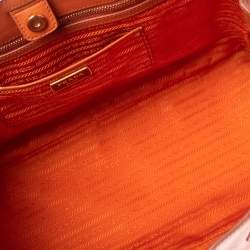 Pre Owned Prada Orange Saffiano Lux Leather Large Gardener's Tote
