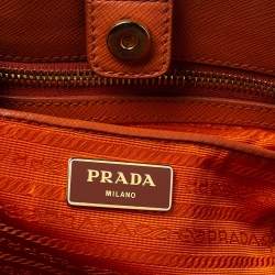 Pre Owned Prada Orange Saffiano Lux Leather Large Gardener's Tote