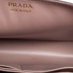Pre Owned Prada Beige Vitello Move Leather Wallet On Chain