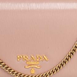 Pre Owned Prada Beige Vitello Move Leather Wallet On Chain