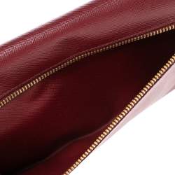 Pre Owned Prada Red Saffiano Lux Leather Metal Bar Flap Continental Wallet