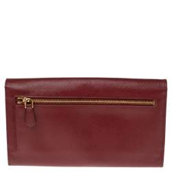 Pre Owned Prada Red Saffiano Lux Leather Metal Bar Flap Continental Wallet