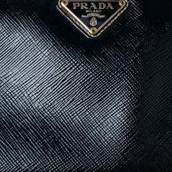 Pre Owned Prada Navy Blue Saffiano Patent Leather Zip Around Wallet 