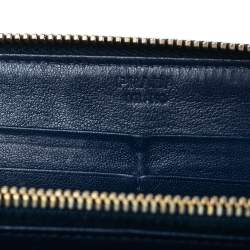Pre Owned Prada Navy Blue Saffiano Patent Leather Zip Around Wallet 