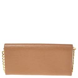 Pre Owned Prada Caramel Vitello Move Leather Leather Wallet On Chain