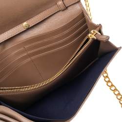 Pre Owned Prada Caramel Vitello Move Leather Leather Wallet On Chain