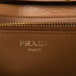 Pre Owned Prada Caramel Vitello Move Leather Leather Wallet On Chain