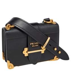 Pre Owned Prada Black Leather Cahier Shoulder Bag