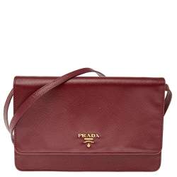 PRADA SAFFIANO LEATHER WALLET WITH CROSSBODY STRAP RED