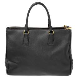 Pre Owned Prada Black Saffiano Lux Leather Medium Galleria Double Zip Tote