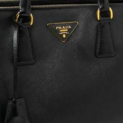 Pre Owned Prada Black Saffiano Lux Leather Medium Galleria Double Zip Tote