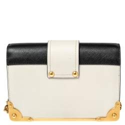 Pre Owned Prada Black/Off White Saffiano Leather Astrology Celestial Cahier Crossbody Bag