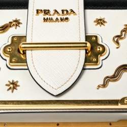 Pre Owned Prada Black/Off White Saffiano Leather Astrology Celestial Cahier Crossbody Bag