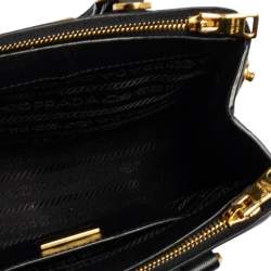 Pre Owned Prada Black Saffiano Lux Leather Mini Double Zip Tote