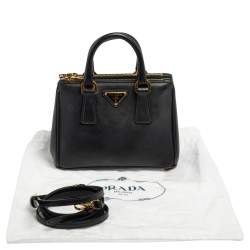Pre Owned Prada Black Saffiano Lux Leather Mini Double Zip Tote