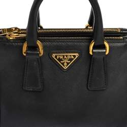 Pre Owned Prada Black Saffiano Lux Leather Mini Double Zip Tote