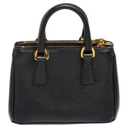 Pre Owned Prada Black Saffiano Lux Leather Mini Double Zip Tote