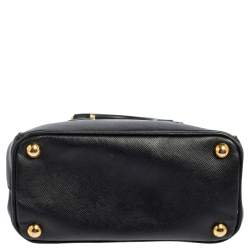 Pre Owned Prada Black Saffiano Lux Leather Mini Double Zip Tote